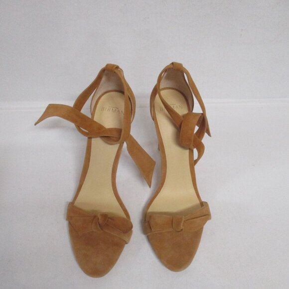 ALEXANDRE BIRMAN tan suede tie ankle strap open toe stiletto heel shoes - Picture 1 of 7